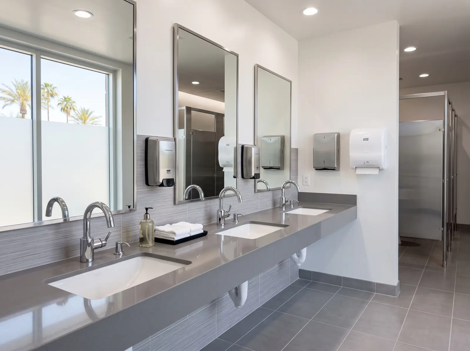 Spotless commercial office restroom in a Phoenix, Arizona office building